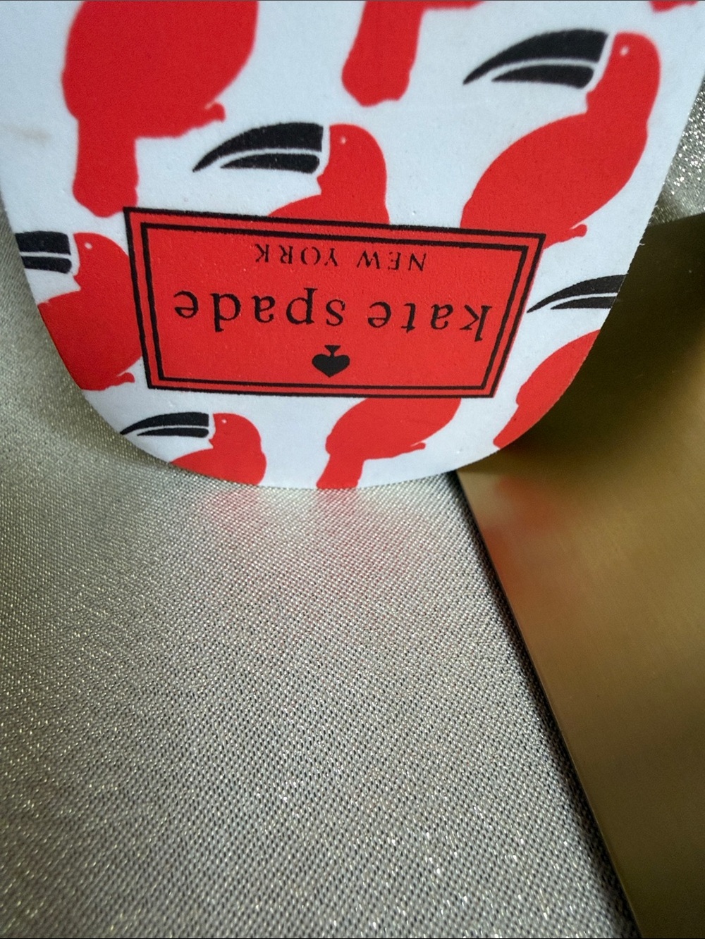 KATE SPADE Red Toucan Pattern Flip Sandals with Brown Straps - Picture 4 of 5